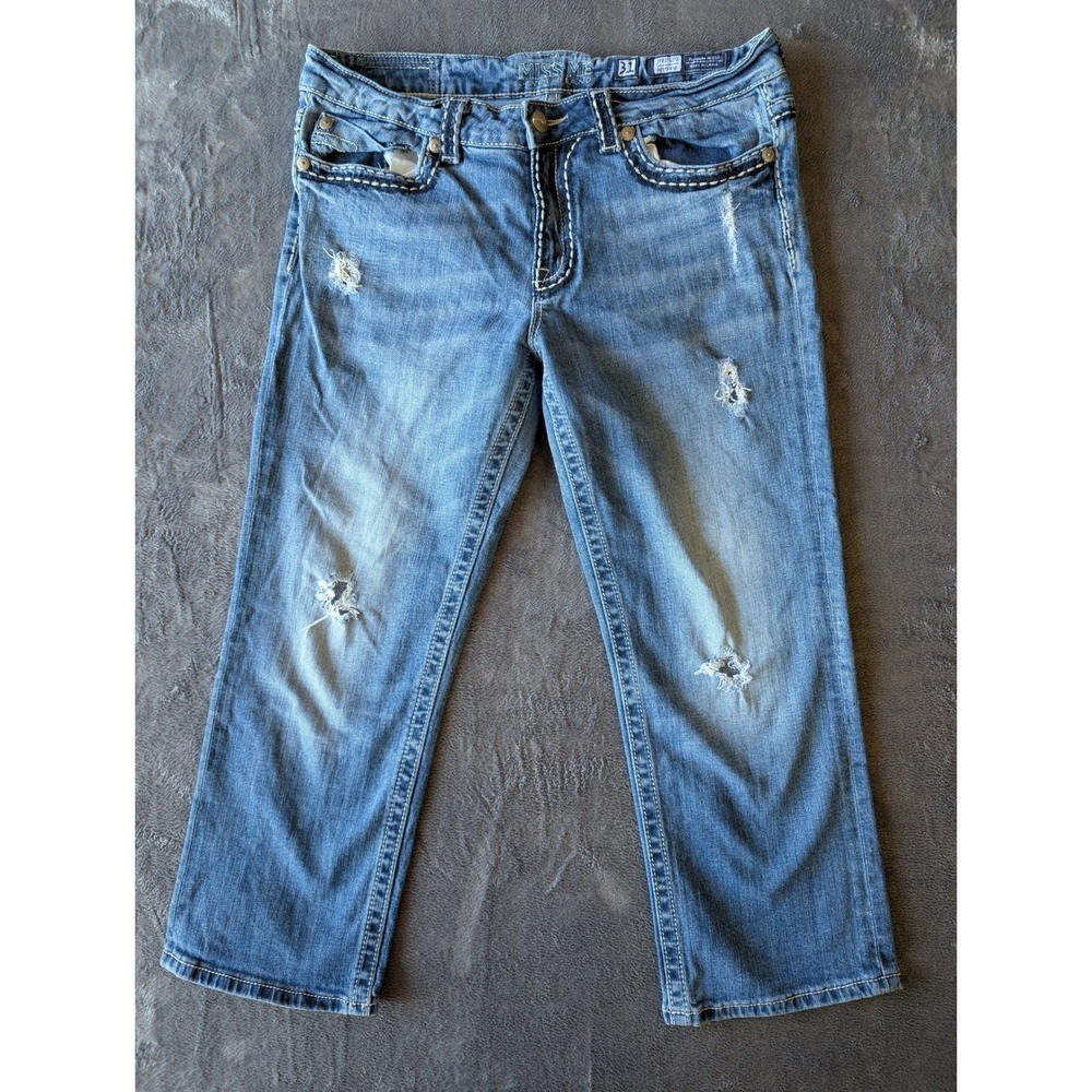 Miss Me JPB1026-2 Bayview Boyfriend Distressed Thick Stitch Jeans Mens 31 Blue